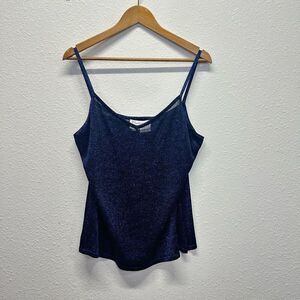 Belldini Vintage Blue Glitter Semi Sheer Shimmer‎ Y2K Tank Top Women’s Size XL